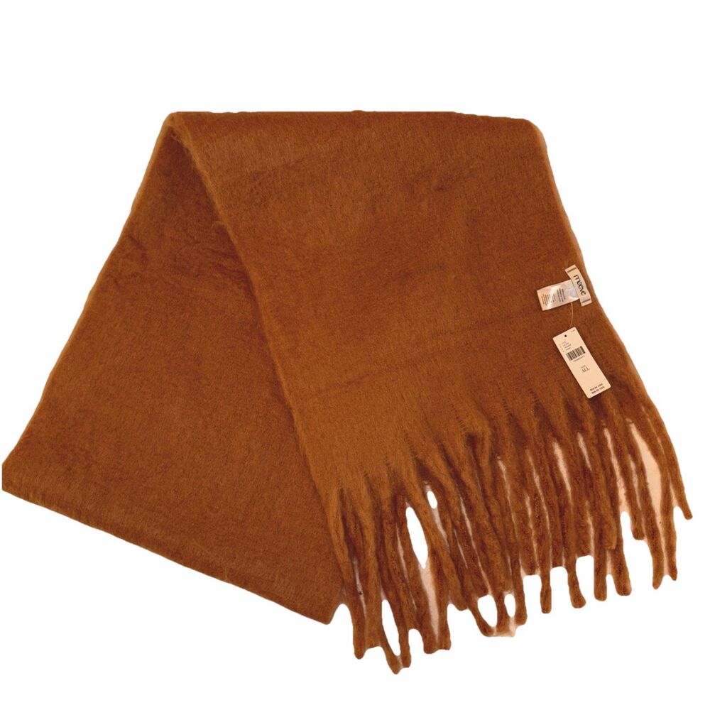 NWT Anthropology Maeve Camel Tan Fuzzy Cozy Fringed Scarf 15” X 88” MSRP $58